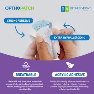 Opthopatch Kids Eye Patches with Extra Hypoallergenic Acrylic Adhesive, 40 Breathable Patches for Amblyopia & Lazy Eye, Chic Girl-Friendly Designs, Includes 1 Rewards Chart by Defined Vision