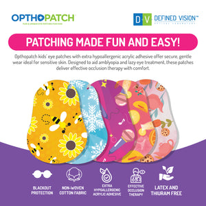 Opthopatch Kids Eye Patches with Extra Hypoallergenic Acrylic Adhesive, 70 Breathable Patches for Amblyopia & Lazy Eye, Chic Girl-Friendly Designs, Includes 2 Rewards Chart by Defined Vision