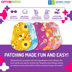 Opthopatch Kids Eye Patches with Extra Hypoallergenic Acrylic Adhesive, 70 Breathable Patches for Amblyopia & Lazy Eye, Chic Girl-Friendly Designs, Includes 2 Rewards Chart by Defined Vision