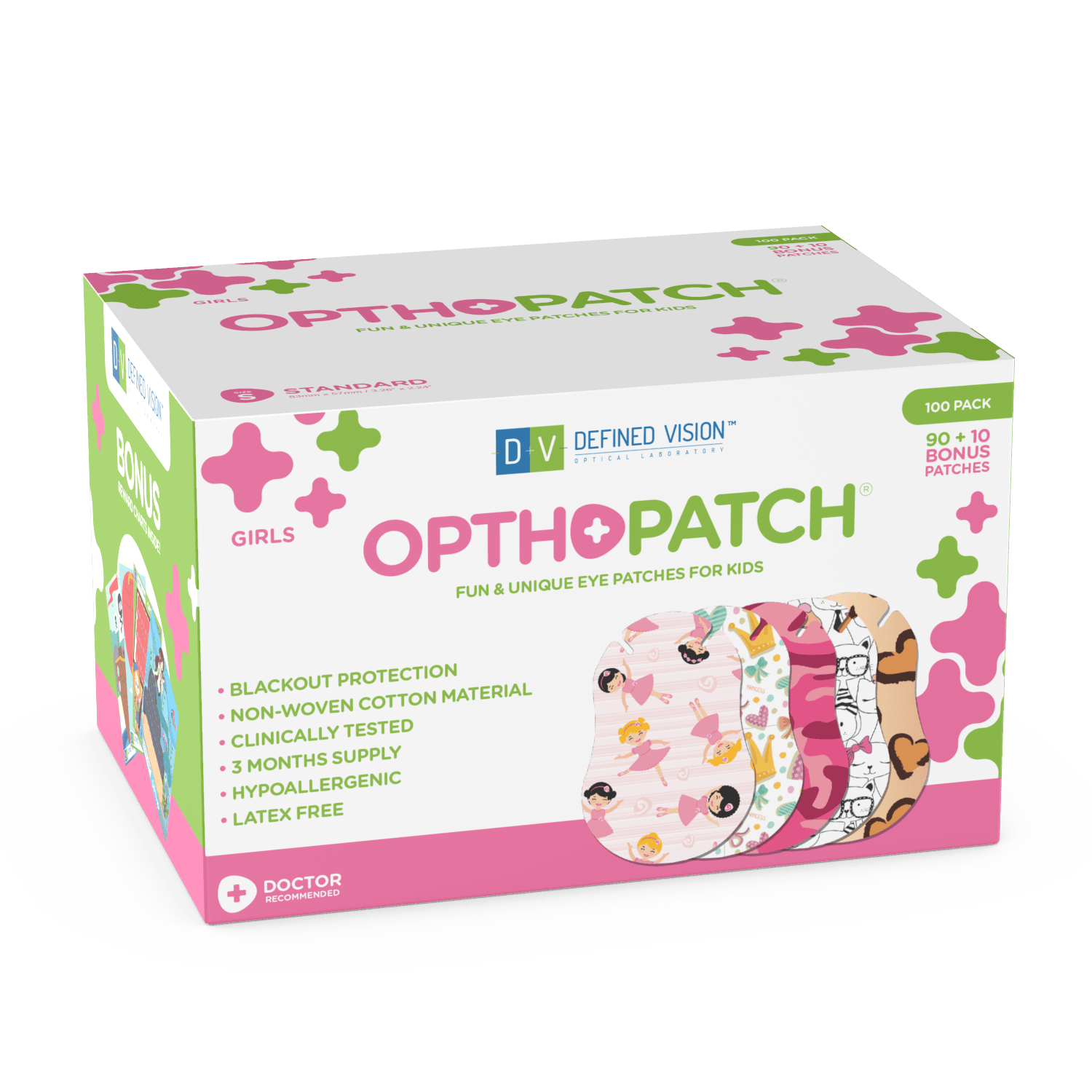 Optify Vision Therapy Adhesive Eye Patch for Kids - Girls Hypoallergenic  Non-Latex Children's Amblyopia Non-Woven