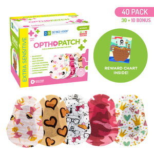 Infants Extra Sensitive Adhesive Eye Patch Girls 40 Pack Series I + Reward Chart Poster