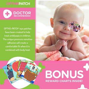 Opthopatch Extra Sensitive Adhesive Eye Patch for Infants with Fun Girls Design + Reward Charts Included