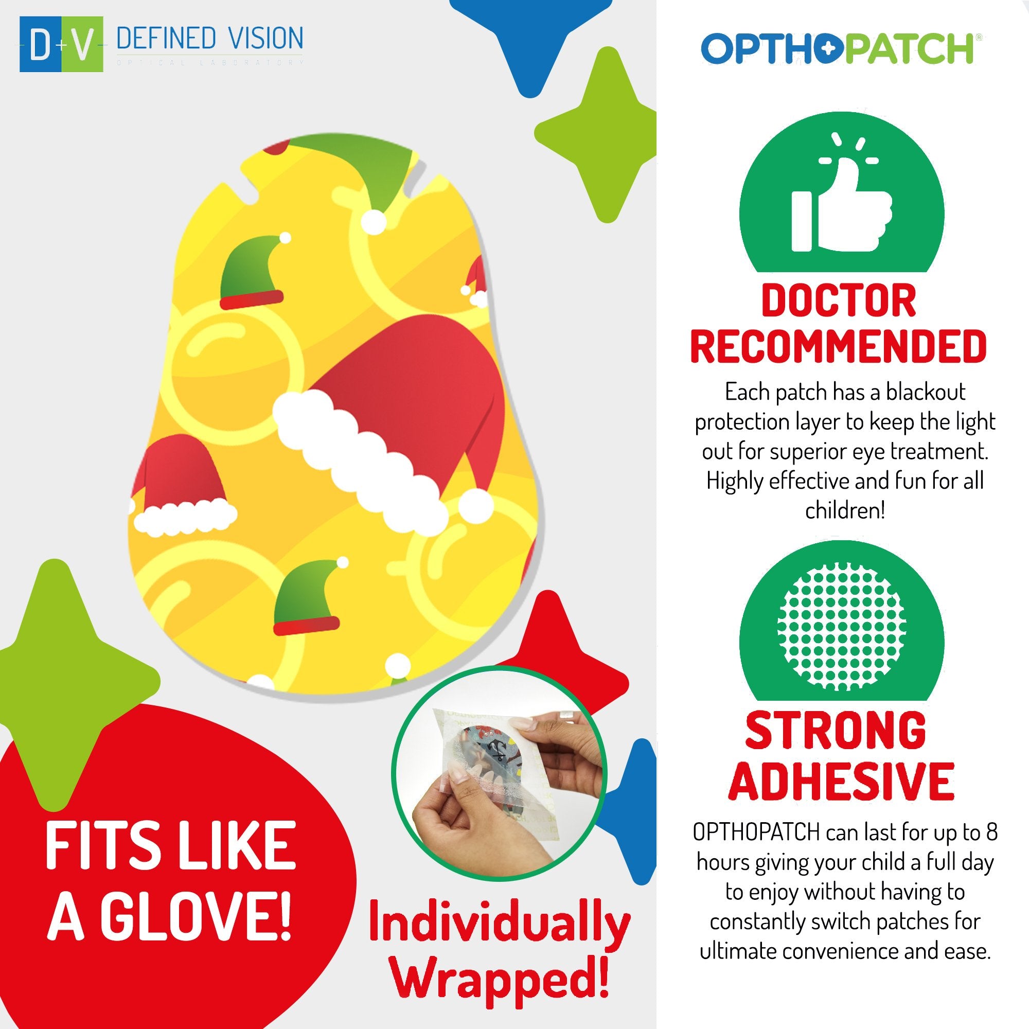 Opthopatch Holiday Edition Patches | Extra Sensitive Adhesive Eye Patches for Infants [70 count] + 2 Reward Chart Posters