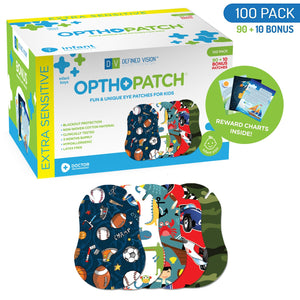 Infants Extra Sensitive Adhesive Eye Patch Boys 100 Pack Series I + 3 Reward Chart Posters