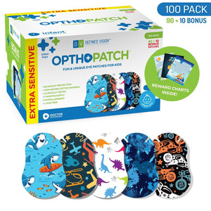 Opthopatch Extra Sensitive Adhesive Eye Patch for Infants with Boys Design + Reward Charts Included [100 pack]