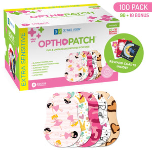 Infants Extra Sensitive Adhesive Eye Patch Girls 100 Pack Series I + 3 Reward Chart Posters