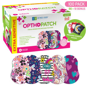 Infants Extra Sensitive Adhesive Eye Patch Girls 100 Pack Series II + 3 Reward Chart Posters