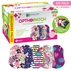 Opthopatch Extra Sensitive Adhesive Eye Patch for Infants with Fun Girls Design + Reward Charts Included