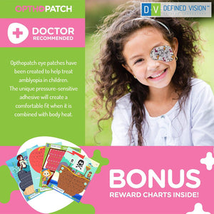 Children's Extra Sensitive Adhesive Eye Patch for Girls + Reward Charts Included