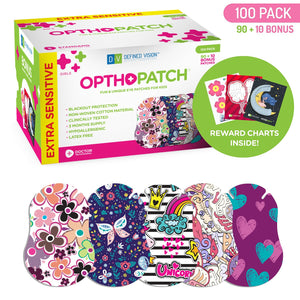 Childrens Extra Sensitive Adhesive Eye Patch Girls 100 Pack Series II + 3 Reward Chart Posters